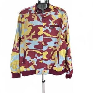 NWT Members Only Iconic Racer Jacket - Camo Bomber - Burgundy/Yellow/Blue  Large